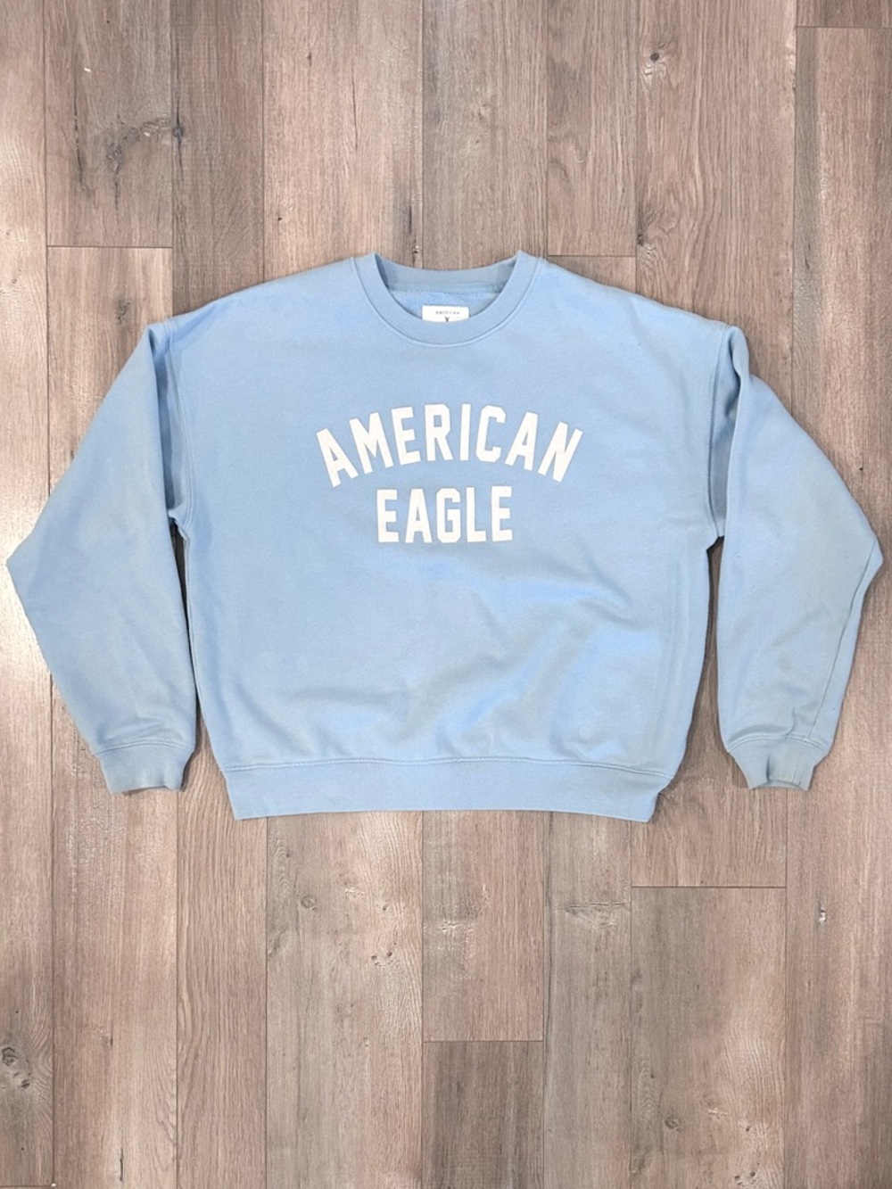 American Eagle Outfitters Powder Blue Crewneck Sweatshirt with White Logo
